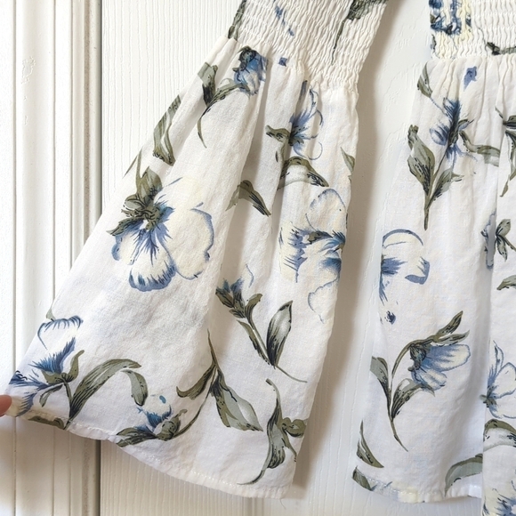 Lucca Boho Chic Floral Smocked Off Shoulder Long Bell Sleeve Flared Top White M - Picture 4 of 12